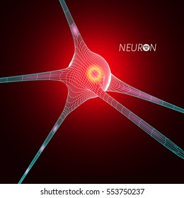 3D neuron model. Vector graphic design element for science publication.