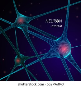 3D Neuron System Model. Vector Graphic Design Element For Science Publication.