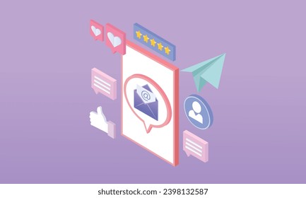 3d new Incoming Concept Message Notification Email Mobile New email on smartphone screen.on Pastel purple background.3d handmade.3d vector icon for technology,business illustration.