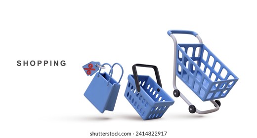 3d new shopping banner store on white background.  Vector illustration.