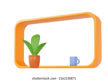 3d New Trendy Home Office Scene. Frame, Cup and Plant. Vector Realistic Render Isolated On White Background