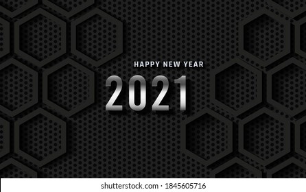 3D new year 2021 with hexagonal pattern background. Graphic design element. Modern vector design. Vector illustration.