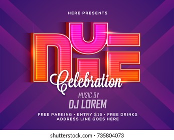 3D New Year celebration text on purple background.