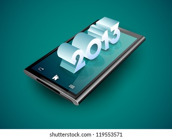 3D New Year text on a tablet screen. EPS 10.