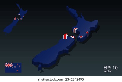 3D new zealand map and flag . 3D shape design . Independence day concept . Perspective view . Vector