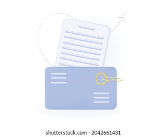 3d Newsletter subscribe or electronic message. Letter with open envelope and online notification. Registration, subscription or membership of users. Business page information form by email. Vector 
