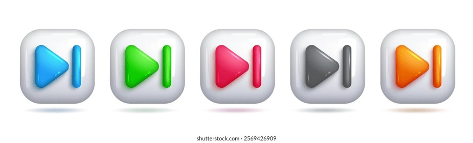 3D Next Arrow Icon, Square Frame, Colorful Design