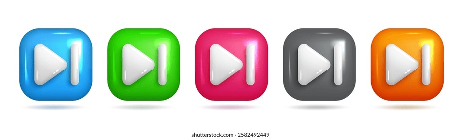 3D Next Arrow Icon, Square Frame, Colorful Design