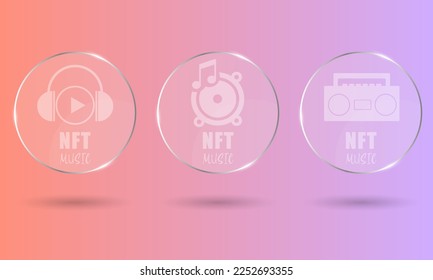 3D NFT token round transparent cards in cryptography. NFT cards with music. A non-fungible token with information from the blockchain. ERC20. vector eps 10