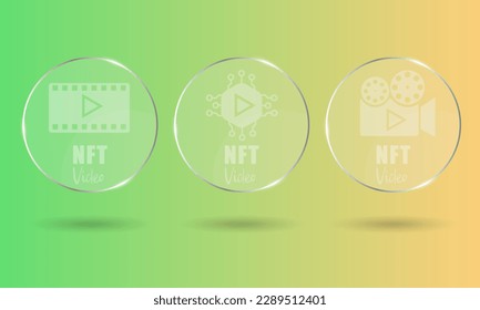 3D NFT token round transparent cards in cryptography. NFT cards with video. A non-fungible token with information from the blockchain. ERC20. vector eps 10