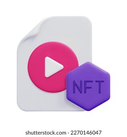 3d nft of video icon vector. Isolated on white background. 3d non fungible token and blockchain technology concept. Cartoon minimal style. 3d blockchain icon vector render illustration.