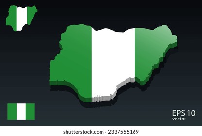 3D Nigeria Karte und Flagge . 3D-Formdesign. Konzept des Unabhängigkeitstages . Sichtansicht . Vektorgrafik