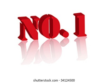 3D "No. 1" in red with reflection on white background. Vector version can be scaled to unlimited size.