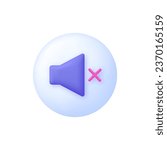 3D No music illustration. No speaker, no sound icon. Prohibition sign. Trendy and modern vector in 3d style.