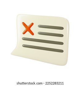 3d no text bubble, declined dialog box, cross sms message tag or rejected comment vector icon. Negatine feedback tag, stop notification, wrong forum post.