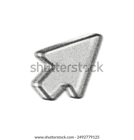 3d noise arrow with grainy gradient effect in y2k style isolated on white. Gritty cursor with spray dot texture with light and shadow. 3d vector retro y2k figure