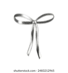 3d noise bow ribbon with grain gradient effect in pretty y2k style isolated on a white background. Gritty aesthetic bow ribbon, vintage girly hair accessory with grainy dot texture. Vector retro icon