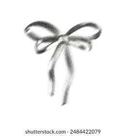 3d noise bow ribbon with grain gradient effect in pretty y2k style isolated on a white background. Gritty aesthetic bow ribbon, vintage girly hair accessory with grainy dot texture. Vector retro icon
