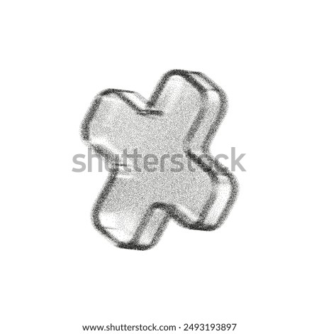 3d noise cross with grainy gradient effect in y2k style isolated on white. Gritty plus with spray dot texture with light and shadow. 3d vector retro y2k figure