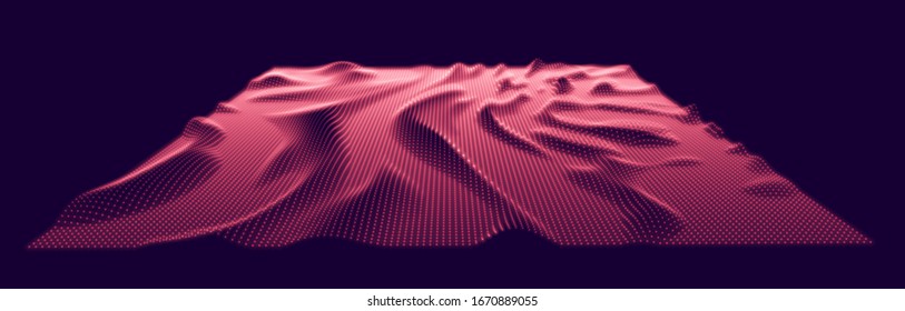 3d noised surface. Vector illustration for technology and science design. Red planet landscape.