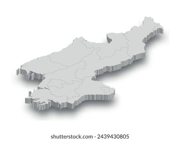 3d North Korea white map with regions isolated on white background