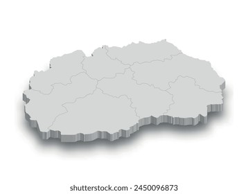 3d North Macedonia white map with regions isolated on white background