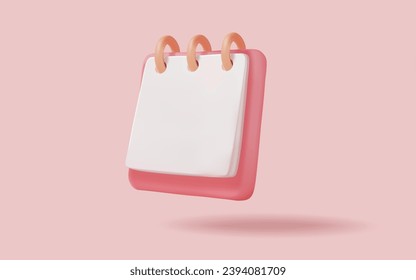 3d Note book icon on pink background. Notepad, Daily schedule planner, Reminder calendar, Reminder, Calendar plan, Sticky note, Take notes, Document. Education concept. 3d vector render illustration