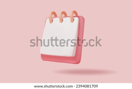 3d Note book icon on pink background. Notepad, Daily schedule planner, Reminder calendar, Reminder, Calendar plan, Sticky note, Take notes, Document. Education concept. 3d vector render illustration