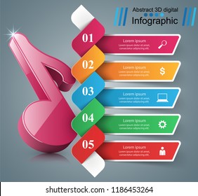 3D note icon. Music infographic. Vector eps 10