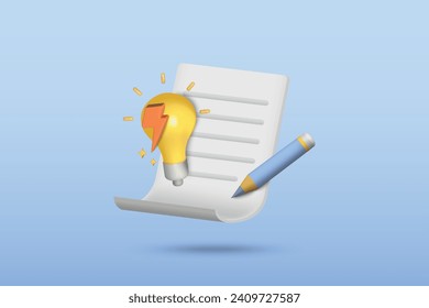 3d notepad, light bulb and thunder icon vector illustration design. Invention concept on blue background. 