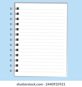 3D Notepad sheet on a spring. In line,
empty space for your information, place
your text, important note, blank, reminder,
personal diary, write down, writings. Vector
illustration