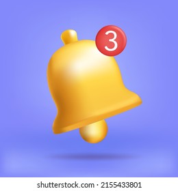 3D notification bell alert icon with color object floating around on pastel background. new alert 3d concept for social media element. 3d bell alert with notification isolated pastel background.