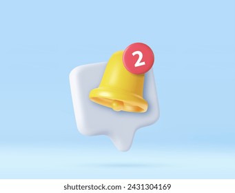 3D notification bell alert icon. new alert concept for social media element. 3d rendering. Vector illustration