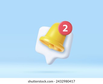 3D notification bell alert icon. new alert concept for social media element. 3d rendering. Vector illustration