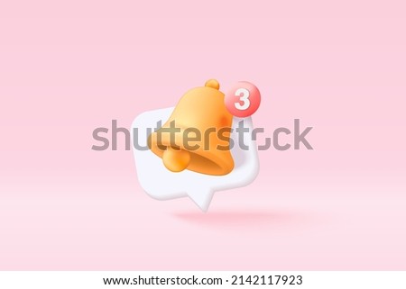 3D notification bell alert icon with color object floating around on pastel background. new alert 3d concept for social media element. 3d bell alert with notification vector render isolated background
