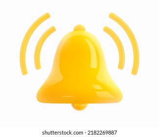 3d Notification Bell Icon. 3D glossy yellow ringing bell for social media notice, reminder, alarm clock. Icon for User Interface (UI). Realistic Vector Illustration