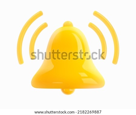 3d Notification Bell Icon. 3D glossy yellow ringing bell for social media notice, reminder, alarm clock. Icon for User Interface (UI). Realistic Vector Illustration