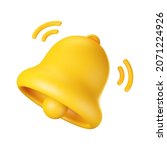 3d notification bell icon isolated on white background. 3d render yellow ringing bell with new notification for social media reminder. Realistic vector icon
