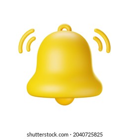 Icono de timbre de notificación 3d aislado en fondo blanco. 3d hacer que timbre amarilla de notificación para recordatorio de medios sociales. Icono vector realista