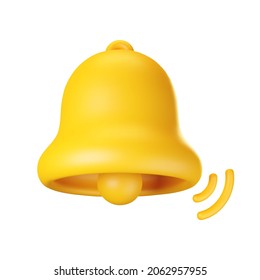 3d notification bell icon isolated on white background. 3d render yellow ringing bell with new notification for social media reminder. Realistic vector icon