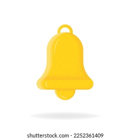 3d notification bell icon isolated on white background. 3d render yellow ringing bell for social media reminder. Realistic vector icon. Vector illustration.