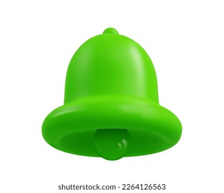 3d notification Bell icon isolated on white background. Realistic green ringing bell for social media reminder