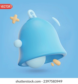 3d notification bell icon isolated on white background. 3d render blue ringing bell with new notification for social media reminder. Realistic vector icon