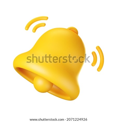 3d notification bell icon isolated on white background. 3d render yellow ringing bell with new notification for social media reminder. Realistic vector icon