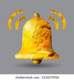 3d notification bell icon set isolated on white background. 3d render yellow notification ringing bell for social media reminder. Realistic vector icon