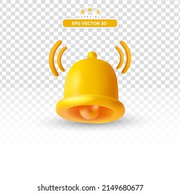 Icono de timbre de notificación 3d aislado en fondo blanco. 3d hacer sonar la campana amarilla con una nueva notificación para recordatorio en medios sociales. Icono vector realista