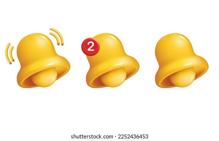 3d notification bell icon set isolated on white background