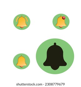 3d notification bell icon set on white background. new notification for social media reminder