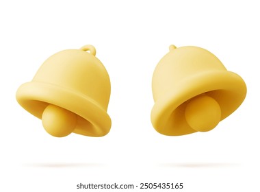 Conjunto de iconos de campana de notificación 3D aislado sobre fondo blanco. Icono de Vector realista campana de timbre amarillo.