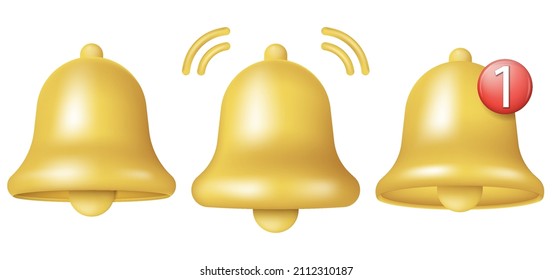 3D-Benachrichtigungsglocke-Symbol. Erinnerung an soziale Medien Realistisches Vektorsymbol. Vektorgrafik. EPS10.